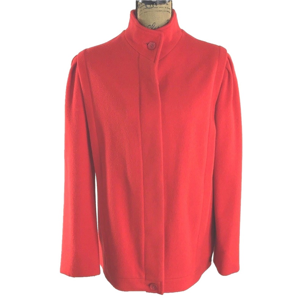 VTG M.LIMAN USA 100% Wool Coat Red Penguin 8 Med Puff Shoulder Pocket NICE